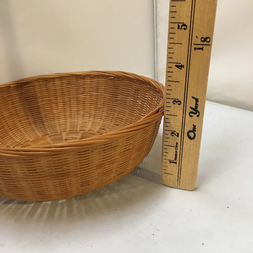 Woven Wicker Basket Home Decor OS Brown Round Natural Fiber Cottagecore